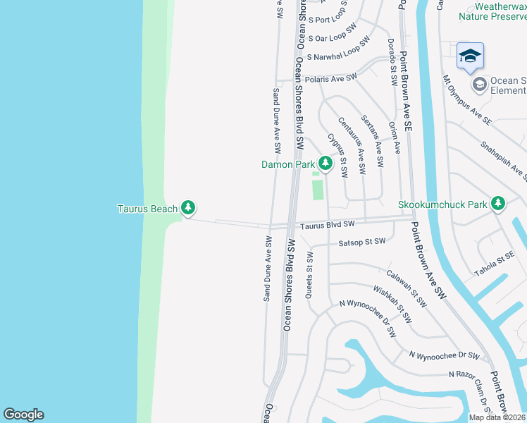 map of restaurants, bars, coffee shops, grocery stores, and more near 485 Sand Dune Avenue Southwest in Ocean Shores