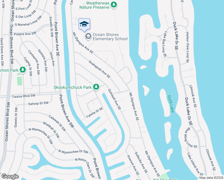 map of restaurants, bars, coffee shops, grocery stores, and more near 498 Quinault Avenue Southeast in Ocean Shores