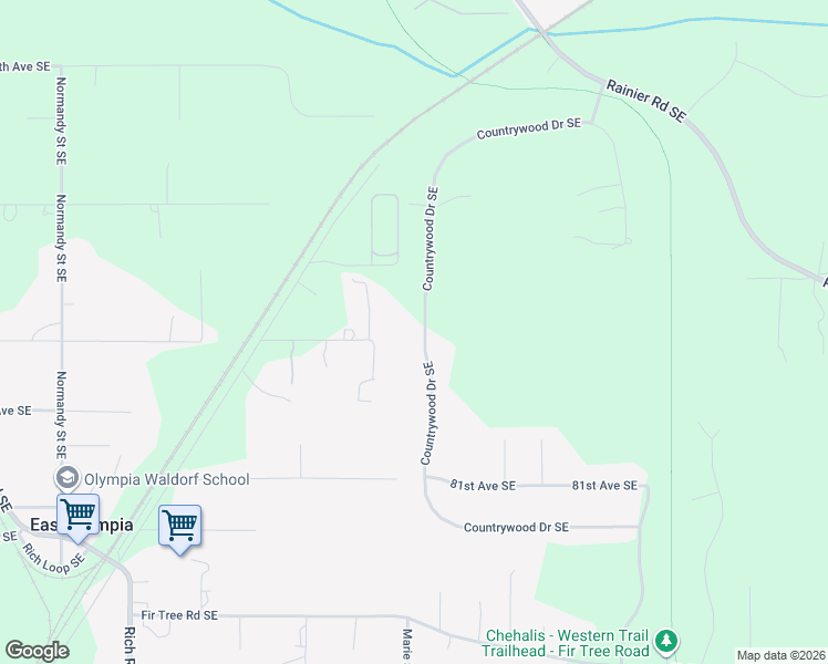 map of restaurants, bars, coffee shops, grocery stores, and more near 8015 Countrywood Drive Southeast in Olympia