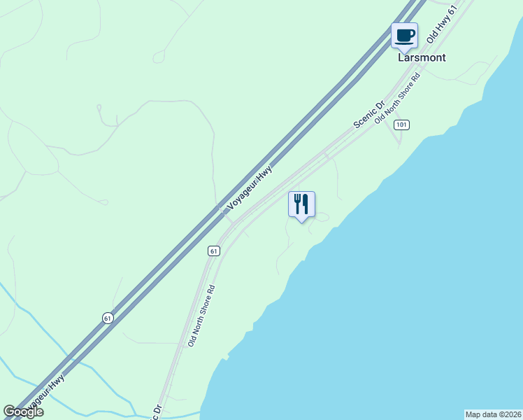 map of restaurants, bars, coffee shops, grocery stores, and more near 596 Larsmont Road in Two Harbors