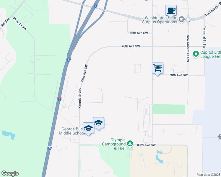 map of restaurants, bars, coffee shops, grocery stores, and more near 2020 80th Avenue Southwest in Tumwater