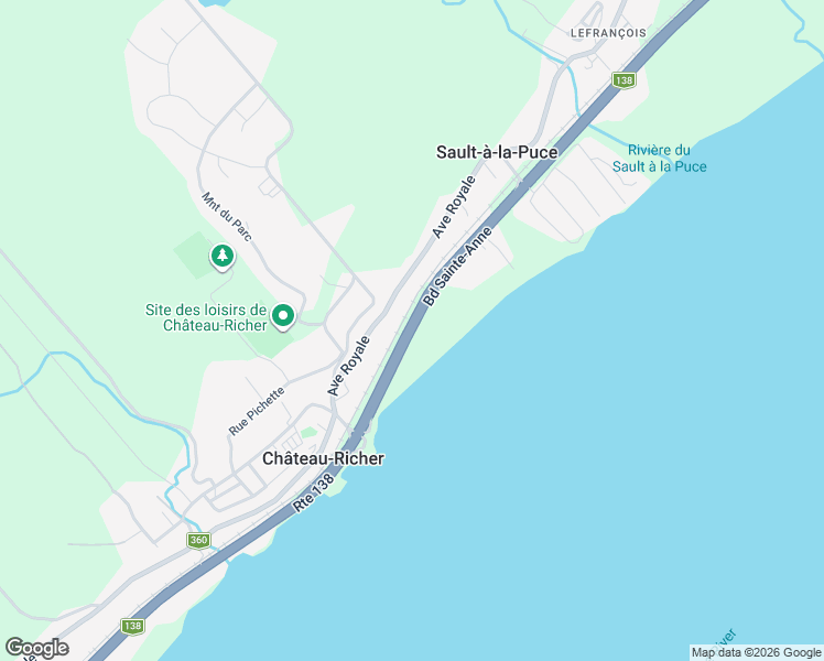 map of restaurants, bars, coffee shops, grocery stores, and more near Boulevard Sainte-Anne in Château-Richer