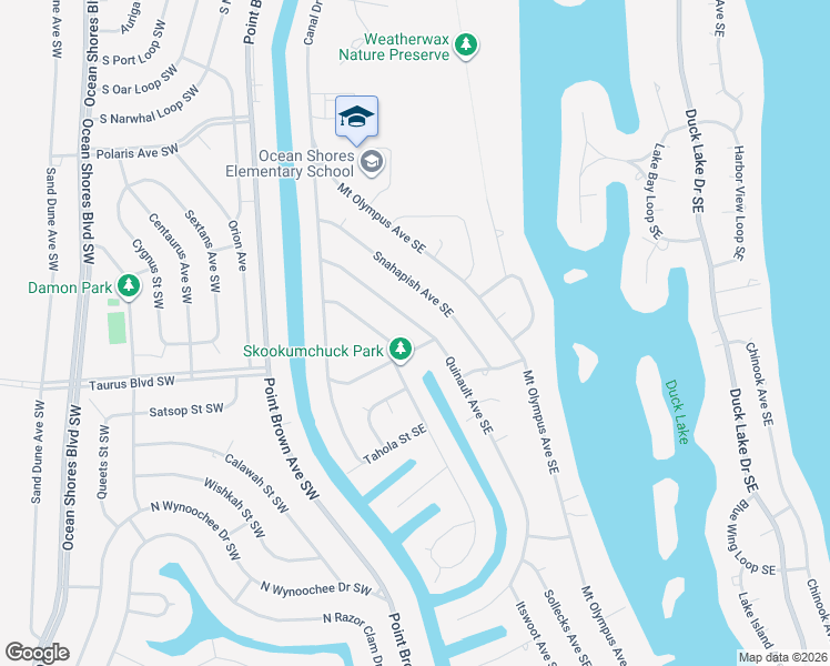 map of restaurants, bars, coffee shops, grocery stores, and more near 433 Snahapish Avenue Southeast in Ocean Shores
