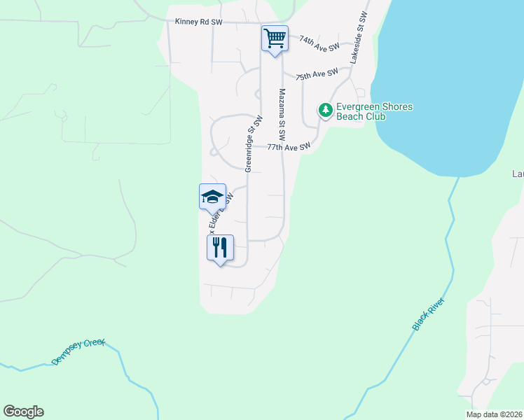 map of restaurants, bars, coffee shops, grocery stores, and more near 5222 79th Court Southwest in Olympia