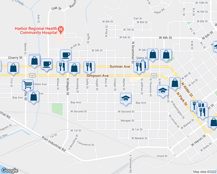 map of restaurants, bars, coffee shops, grocery stores, and more near 1917 Aberdeen Avenue in Aberdeen