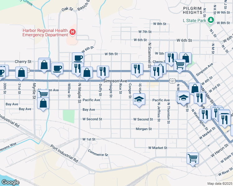map of restaurants, bars, coffee shops, grocery stores, and more near 2011 Aberdeen Avenue in Aberdeen