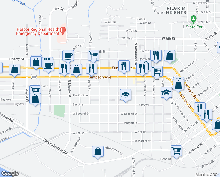 map of restaurants, bars, coffee shops, grocery stores, and more near 1917 Aberdeen Avenue in Aberdeen