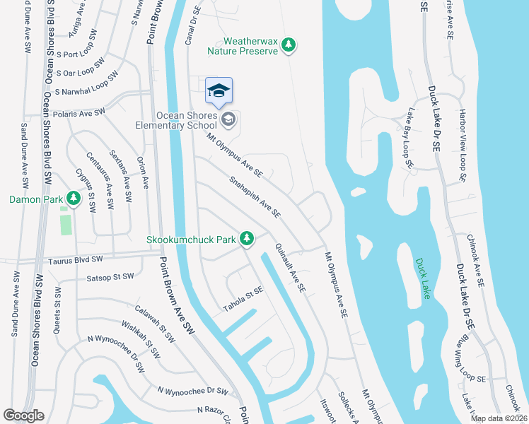 map of restaurants, bars, coffee shops, grocery stores, and more near 433 Snahapish Avenue Southeast in Ocean Shores