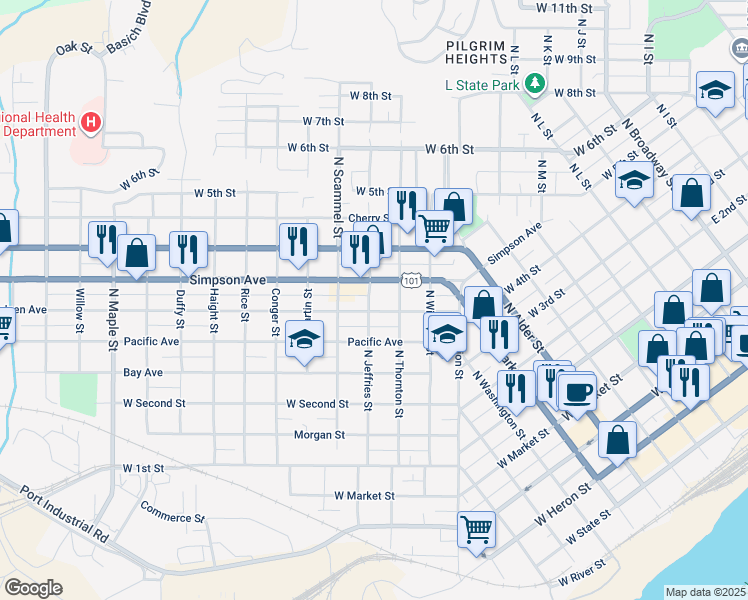 map of restaurants, bars, coffee shops, grocery stores, and more near 1609 Aberdeen Avenue in Aberdeen