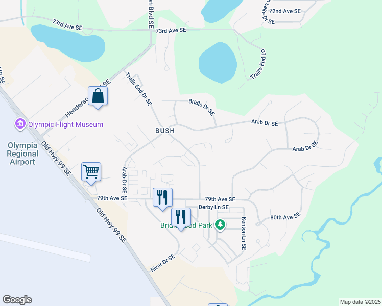 map of restaurants, bars, coffee shops, grocery stores, and more near 7807 Trails End Drive Southeast in Olympia