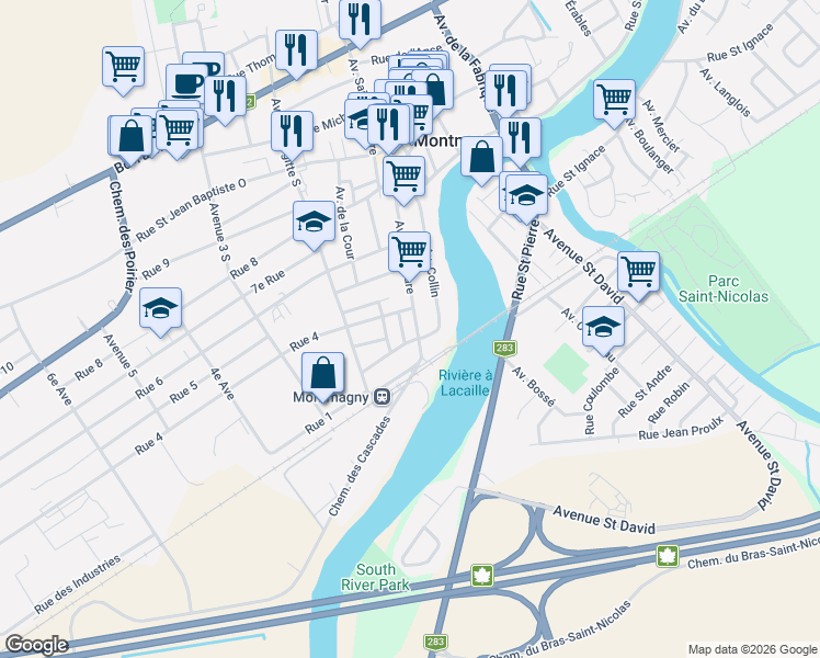 map of restaurants, bars, coffee shops, grocery stores, and more near 226 Avenue de la Gare in Montmagny