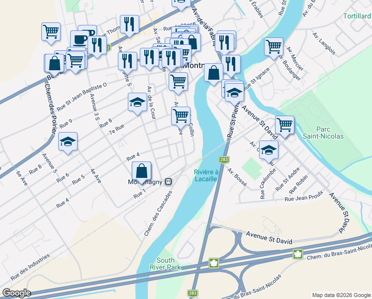 map of restaurants, bars, coffee shops, grocery stores, and more near 241 Avenue de la Gare in Montmagny