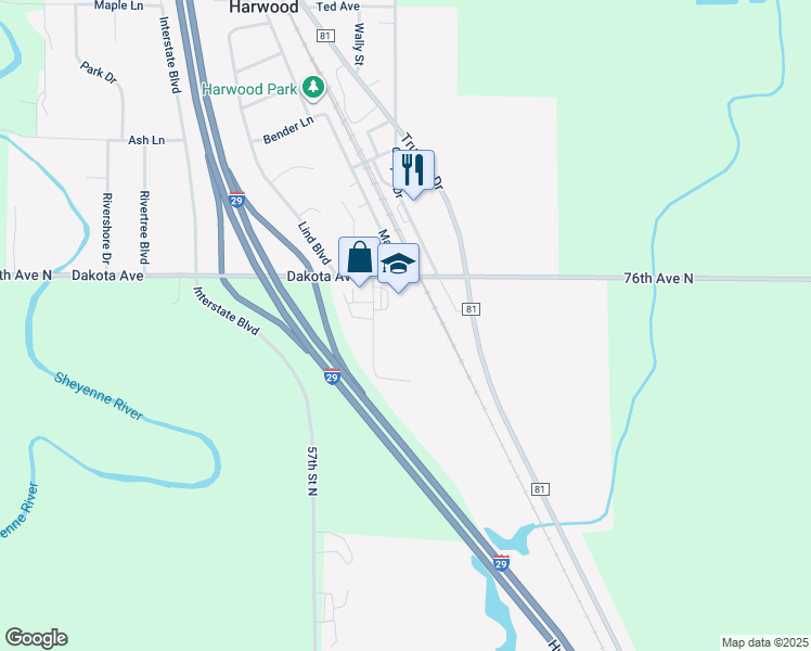 map of restaurants, bars, coffee shops, grocery stores, and more near 110 Freedland Drive in Harwood