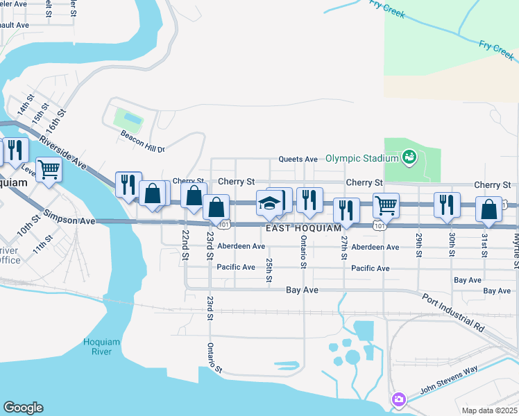 map of restaurants, bars, coffee shops, grocery stores, and more near 2428 Sumner Avenue in Hoquiam