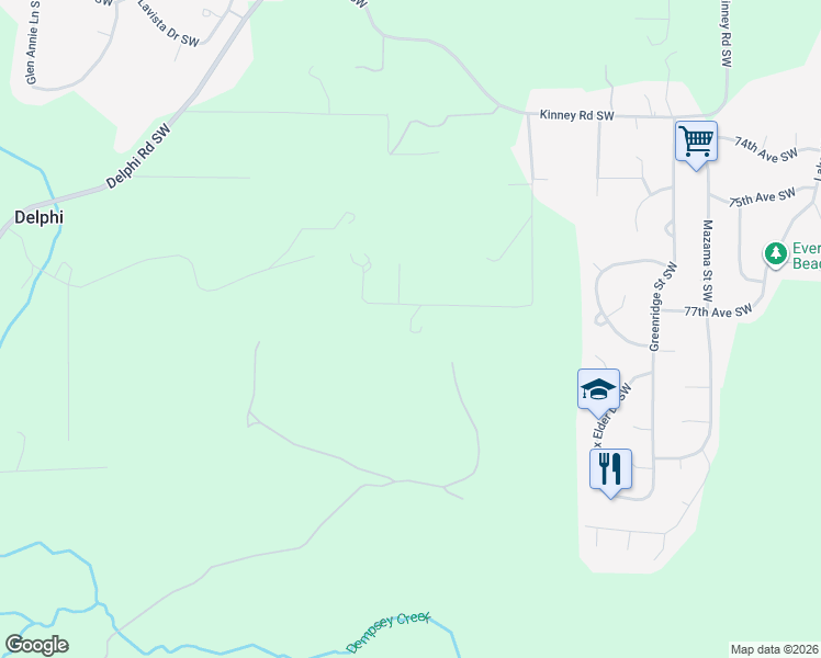 map of restaurants, bars, coffee shops, grocery stores, and more near 7910 Thornburg Street Southwest in Olympia