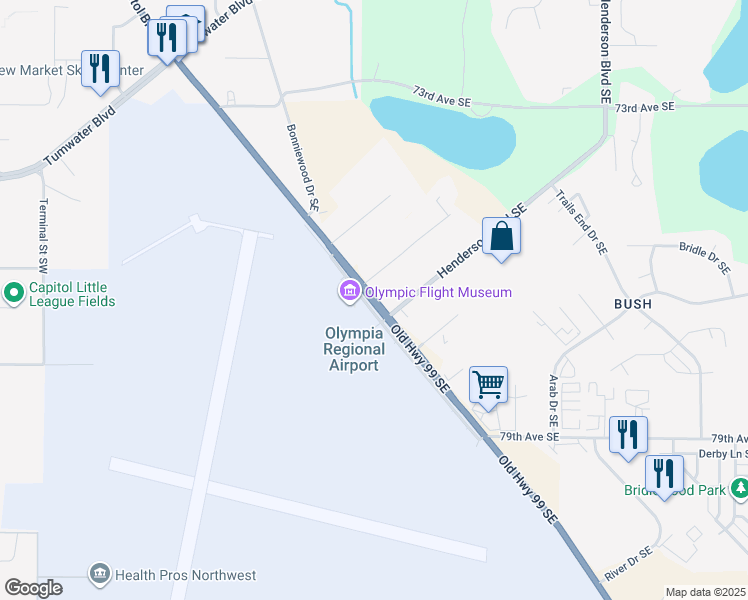 map of restaurants, bars, coffee shops, grocery stores, and more near 7708 Henderson Boulevard Southeast in Olympia