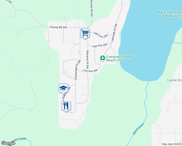 map of restaurants, bars, coffee shops, grocery stores, and more near 7717 Mazama Street Southwest in Olympia