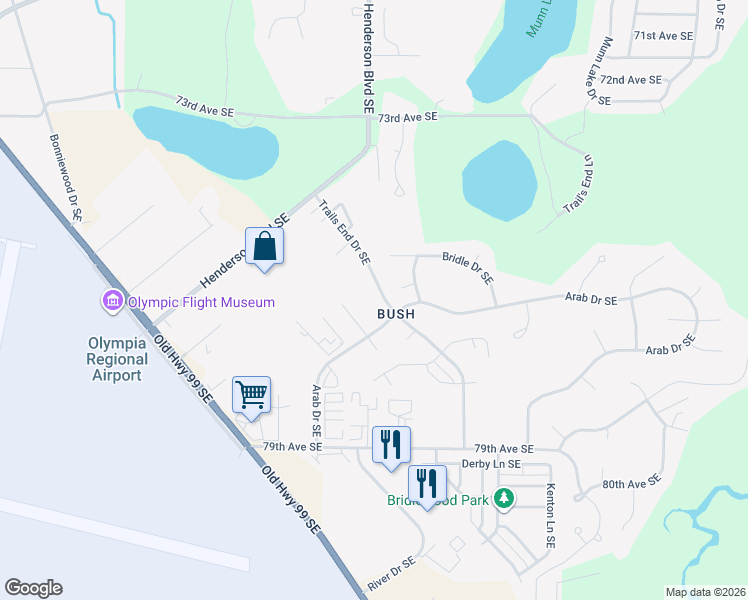 map of restaurants, bars, coffee shops, grocery stores, and more near 1304 Stirrup Court Southeast in Olympia