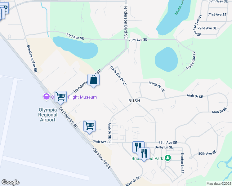map of restaurants, bars, coffee shops, grocery stores, and more near 7608 Stable Court Southeast in Olympia