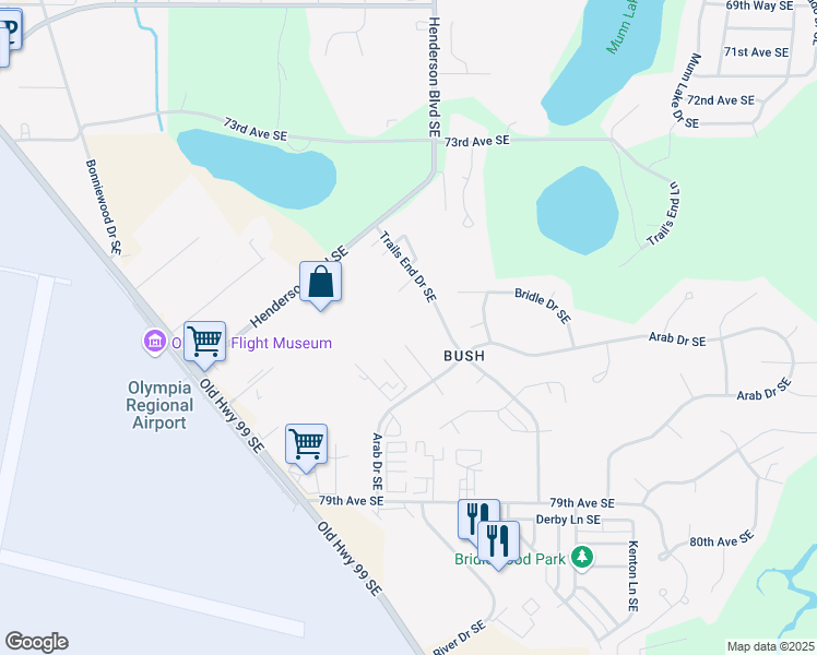 map of restaurants, bars, coffee shops, grocery stores, and more near 7608 Stable Court Southeast in Olympia