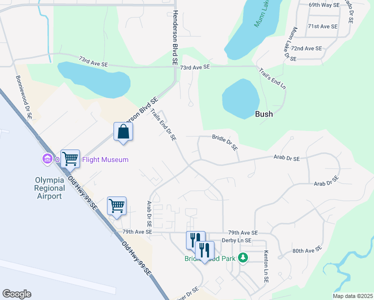 map of restaurants, bars, coffee shops, grocery stores, and more near 1304 Stirrup Court Southeast in Olympia