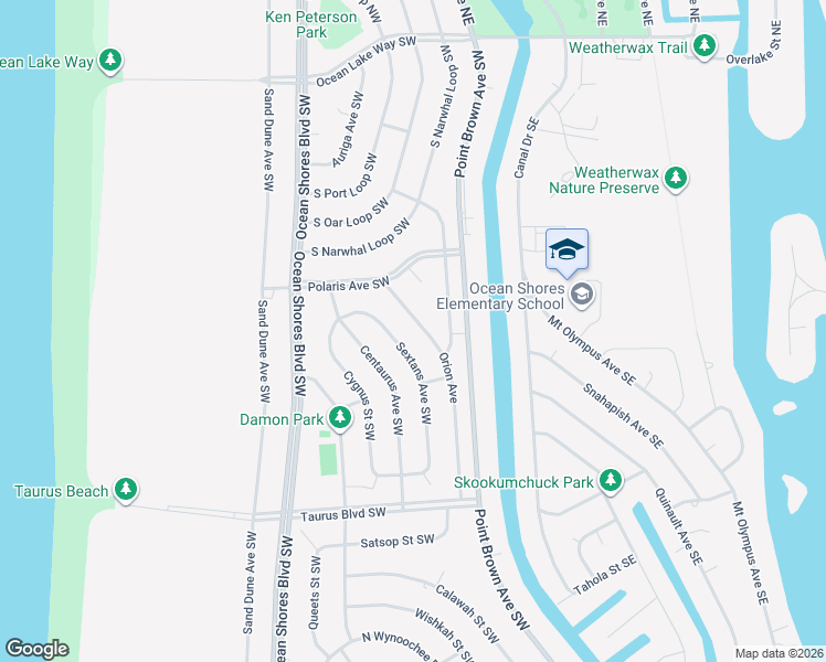 map of restaurants, bars, coffee shops, grocery stores, and more near 343 Orion Avenue in Ocean Shores