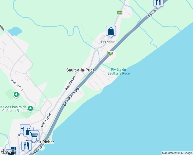 map of restaurants, bars, coffee shops, grocery stores, and more near 6 Rue Carol in Château-Richer