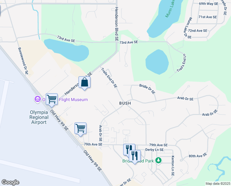 map of restaurants, bars, coffee shops, grocery stores, and more near 7608 Stable Court Southeast in Olympia