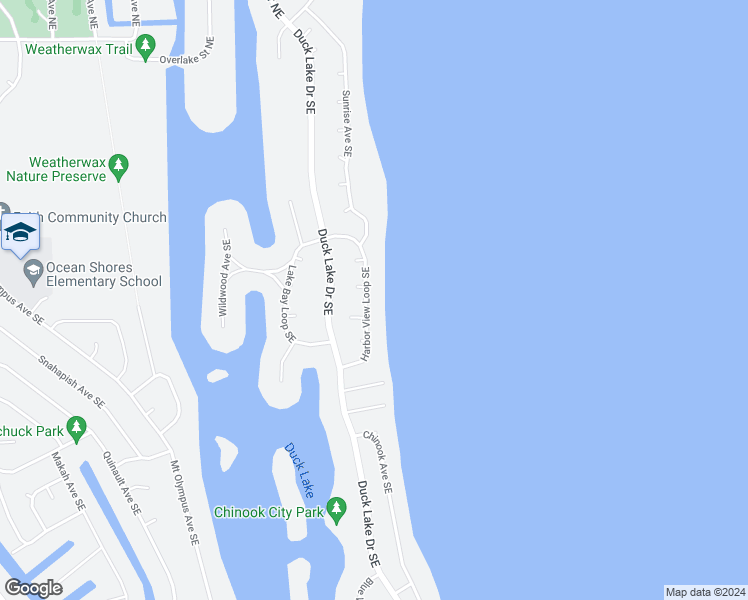 map of restaurants, bars, coffee shops, grocery stores, and more near 346 Harbor View Loop Southeast in Ocean Shores