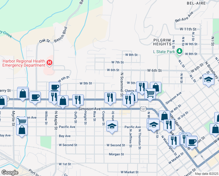 map of restaurants, bars, coffee shops, grocery stores, and more near 1806 Cherry Street in Aberdeen