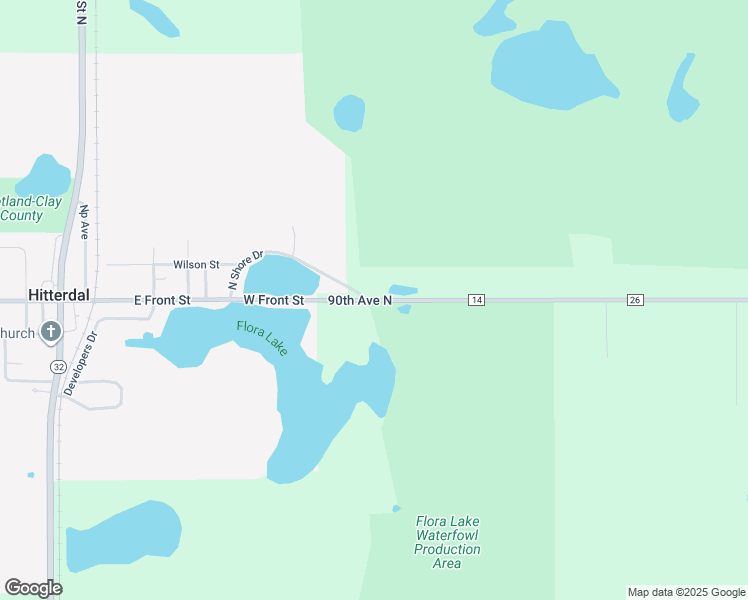 map of restaurants, bars, coffee shops, grocery stores, and more near 26537 90th Avenue North in Hitterdal