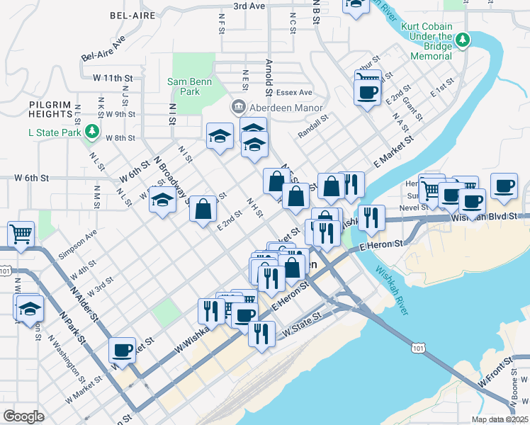 map of restaurants, bars, coffee shops, grocery stores, and more near in Aberdeen