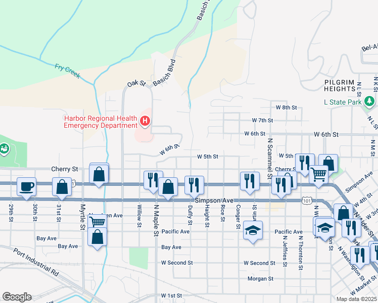map of restaurants, bars, coffee shops, grocery stores, and more near 753 Duffy Street in Aberdeen