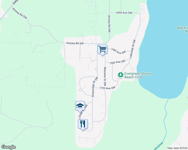 map of restaurants, bars, coffee shops, grocery stores, and more near 7524 Greenridge Street Southwest in Olympia