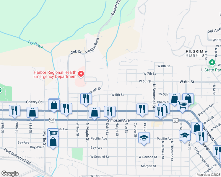 map of restaurants, bars, coffee shops, grocery stores, and more near 2114 Becker Street in Aberdeen