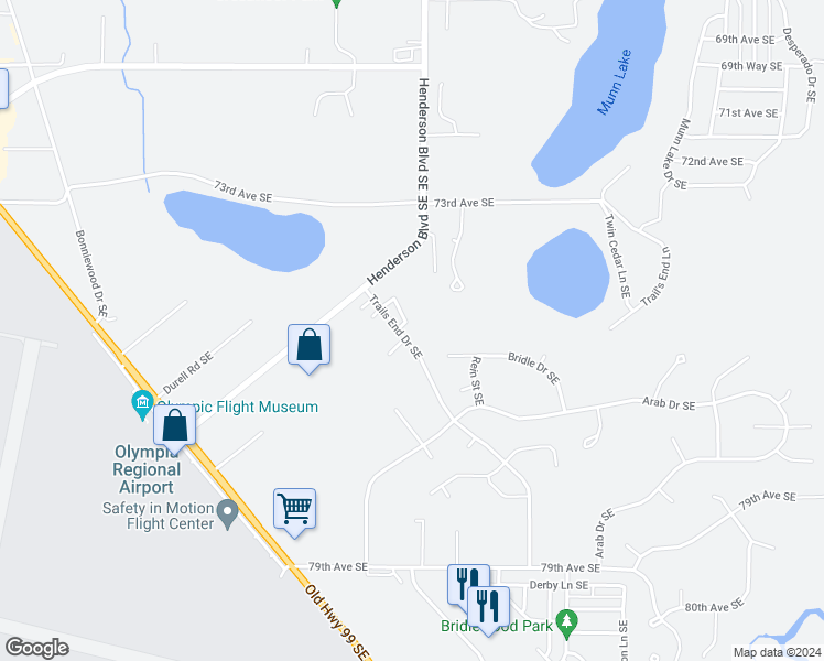 map of restaurants, bars, coffee shops, grocery stores, and more near 7528a Trails End Drive Southeast in Olympia
