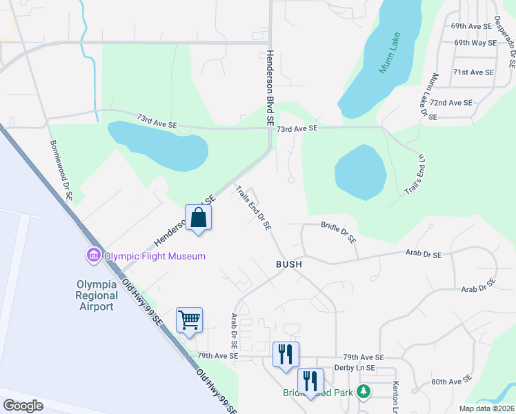map of restaurants, bars, coffee shops, grocery stores, and more near 7528a Trails End Drive Southeast in Olympia