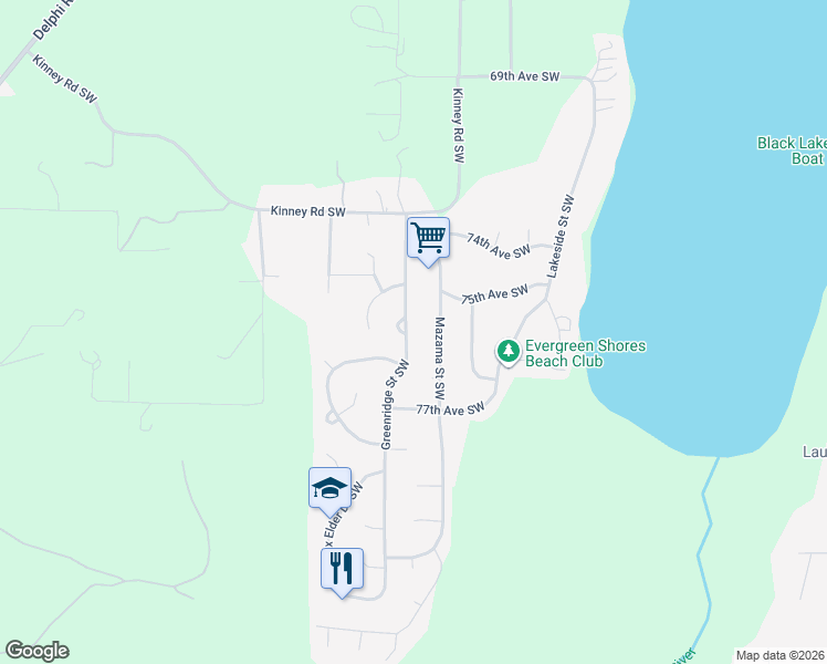 map of restaurants, bars, coffee shops, grocery stores, and more near 7524 Greenridge Street Southwest in Olympia