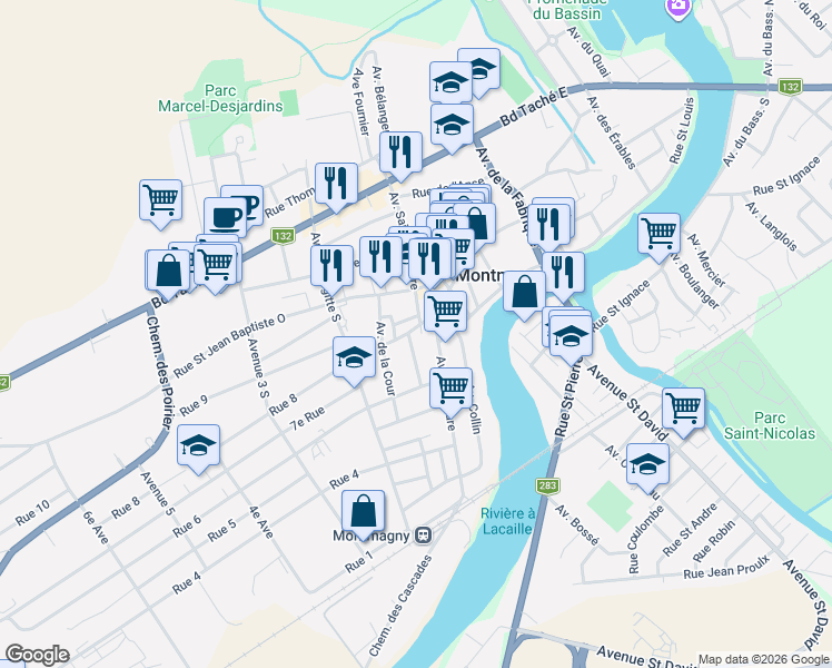 map of restaurants, bars, coffee shops, grocery stores, and more near 58 Rue Saint Thomas in Montmagny