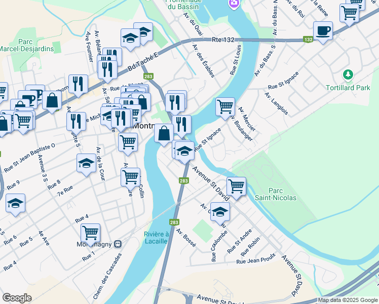 map of restaurants, bars, coffee shops, grocery stores, and more near 139 Rue Saint Pierre in Montmagny