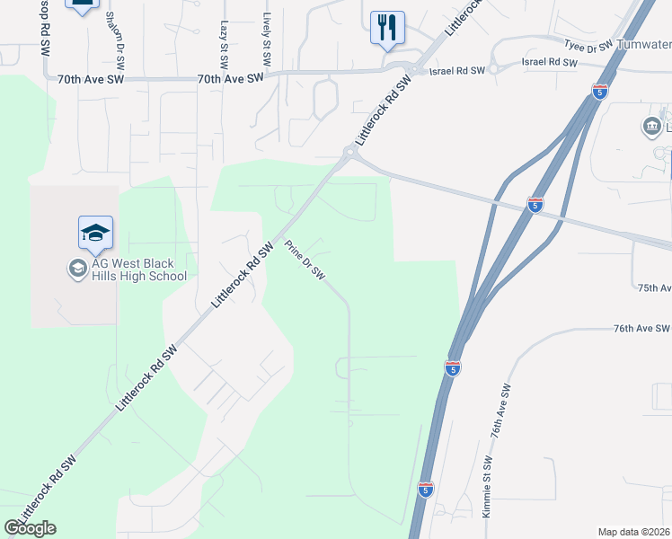 map of restaurants, bars, coffee shops, grocery stores, and more near 7440 Prine Drive Southwest in Olympia