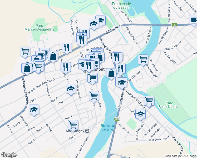 map of restaurants, bars, coffee shops, grocery stores, and more near 93 Rue Saint Louis in Montmagny
