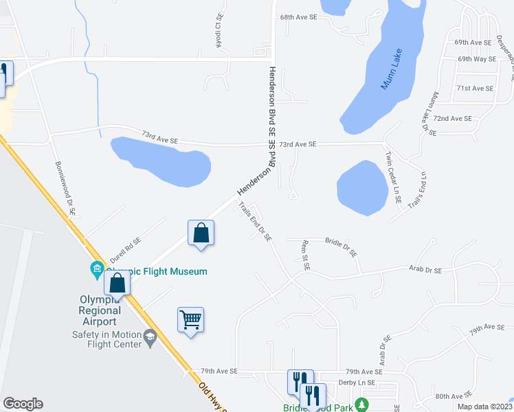 map of restaurants, bars, coffee shops, grocery stores, and more near 7528a Trails End Drive Southeast in Olympia