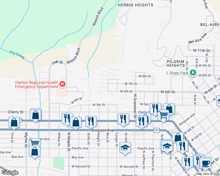 map of restaurants, bars, coffee shops, grocery stores, and more near 1919 Isabel Way in Aberdeen