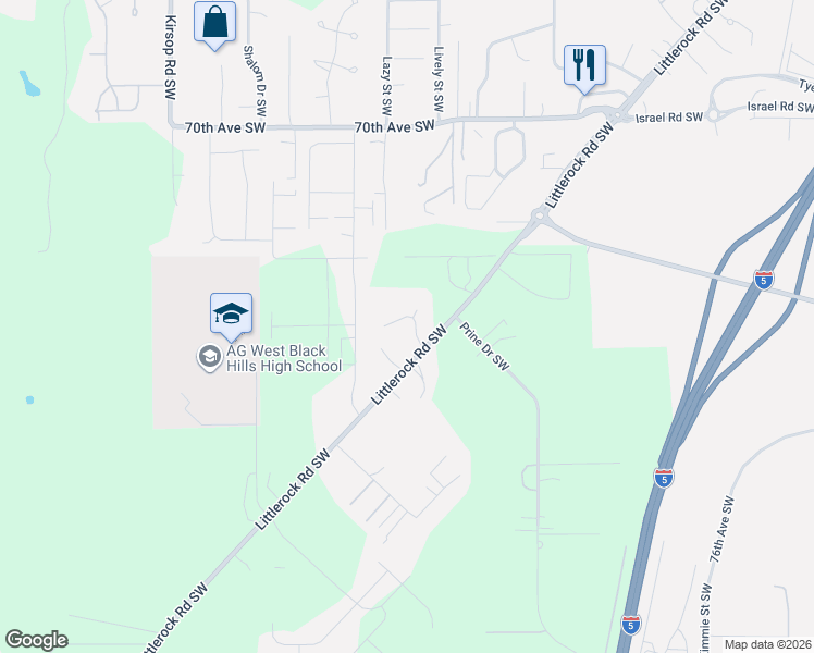 map of restaurants, bars, coffee shops, grocery stores, and more near 2708 Summerhill Court Southwest in Olympia