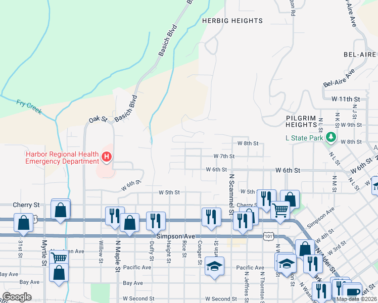 map of restaurants, bars, coffee shops, grocery stores, and more near 1919 Isabel Way in Aberdeen