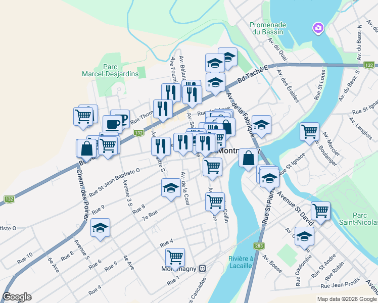 map of restaurants, bars, coffee shops, grocery stores, and more near 49 Rue Saint Jean Baptiste Est in Montmagny