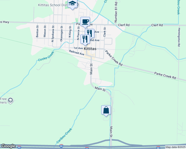 map of restaurants, bars, coffee shops, grocery stores, and more near 300 Main Street in Kittitas
