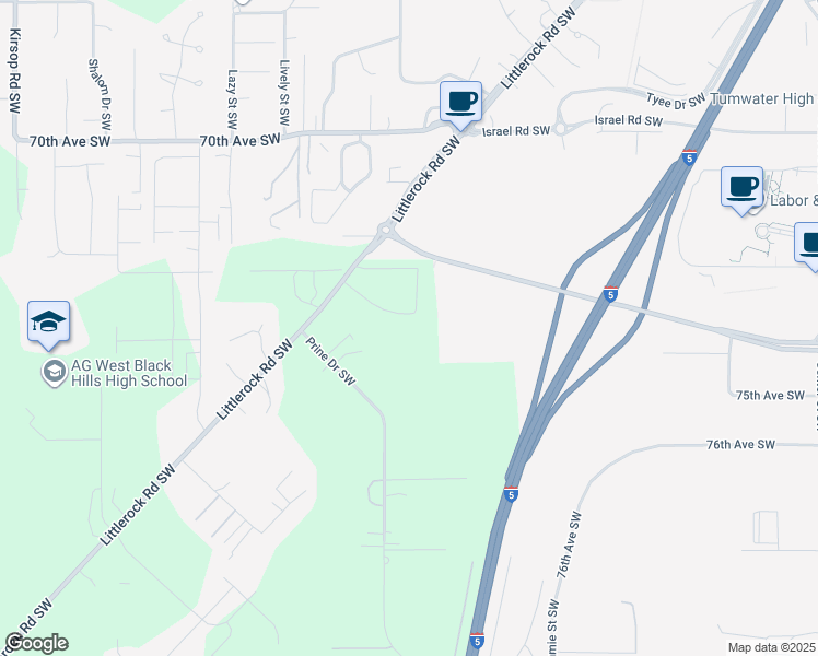 map of restaurants, bars, coffee shops, grocery stores, and more near 2437 73rd Avenue Southwest in Tumwater