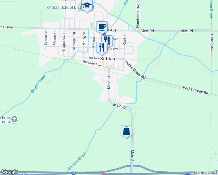 map of restaurants, bars, coffee shops, grocery stores, and more near in Kittitas